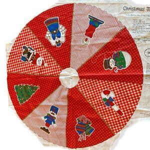 Vintage Christmas Red Tree Skirt Panel Fabric Easy Cut n Sew
